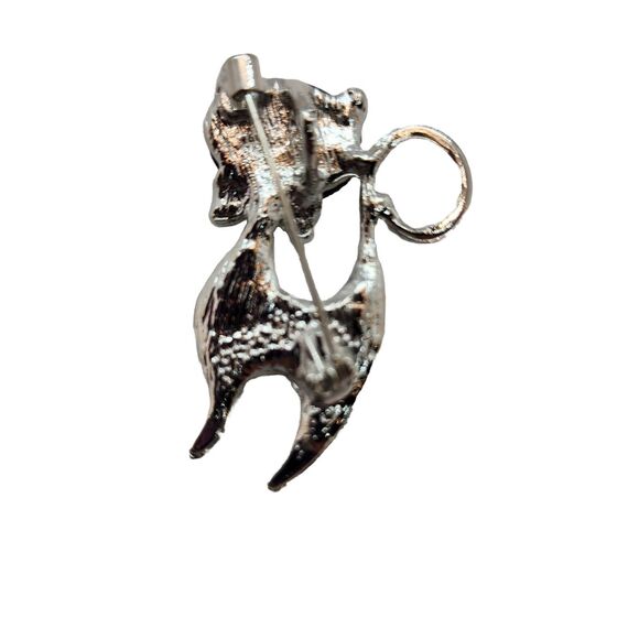 Alley Cat Iridescent Enamel Blue Brooch Pendant  Bow Tie Silver Tone Sleek 2" - Picture 14 of 16